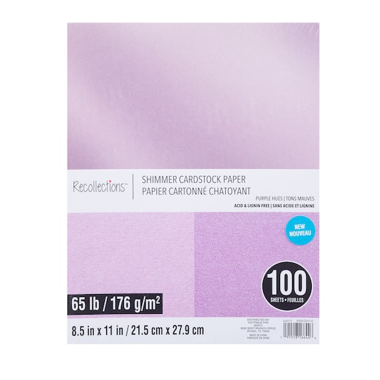 9 Packs: 100 ct. (900 total) Purple Hues Shimmer 8.5 x 11 Cardstock Paper  by Recollections™
